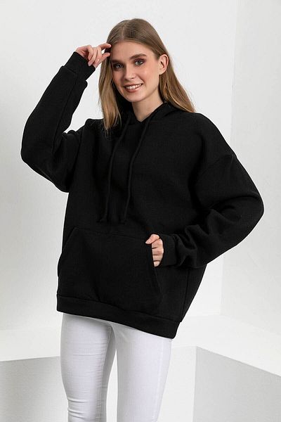 Moda Glo Μαύρο φούτερ με κουκούλα καγκουρό με τσέπη