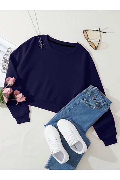 Ginevra Hanorac oversize pentru damă, crop de bază, cu fleece în interior