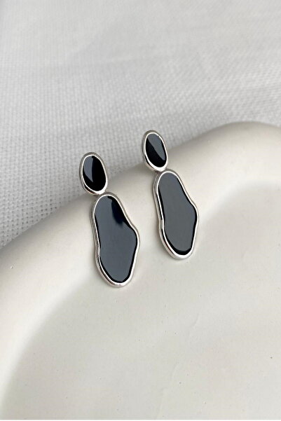 DEMOKAN Kadın Küpe Soyut Tasarım Siyah Taş Küpe