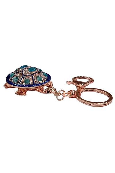 Dünyadan Hediyeler Blue Turtle Keychain with Crystal Stones No.2