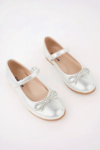 Jomoti Silver Star Patterned Mustache Bow Girls' Shoes