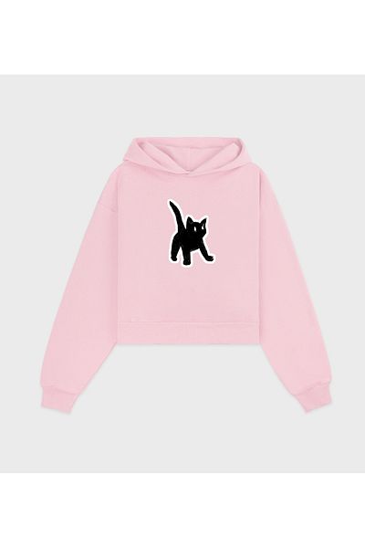 Ginevra Hanorac oversize din fleece cu glugă cu imprimeu Black Cat pentru damă