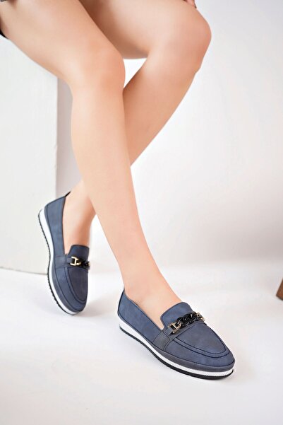 NESKA Dolgu Topuk Lacivert Kot Ayakkabı