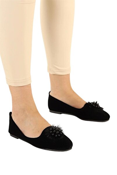 Liger Μαύρες σουέτ γυναικείες μπαλαρίνες - Buckle Daily Home Shoes