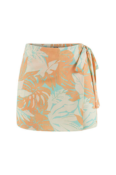 Mudo ÇİÇEK BASKILI KRUVAZE BAĞLAMALI MİNİ ETEK