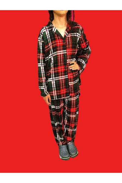 Işılay Pijama Set Suet Fabric Plaid