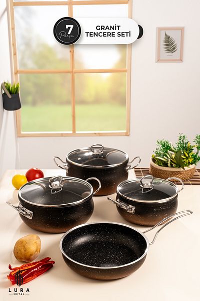 Skygo 7-Piece Black Granite Pot Set - Elegant Design and Durable Solutions