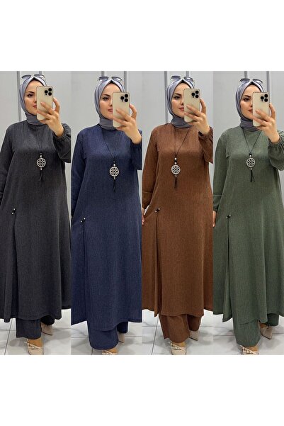ERVA "Slit and Necklace Detailed Winter Wrap Fabric Hijab Double Set