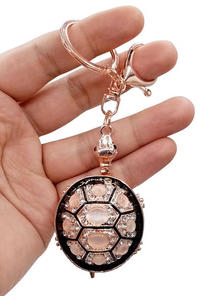 Dünyadan Hediyeler Black Turtle Keychain with Crystal Stones No.3