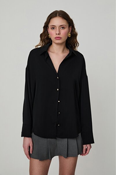 Quzu Siyah Şifon Gömlek