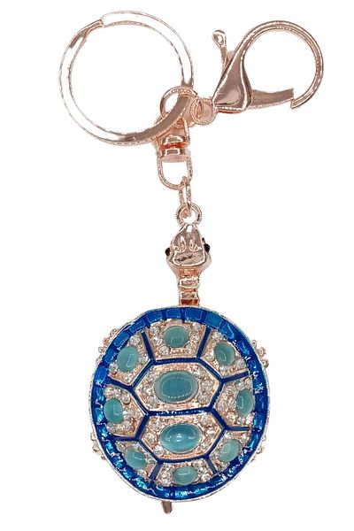Dünyadan Hediyeler Blue Turtle Keychain with Crystal Stones No.2