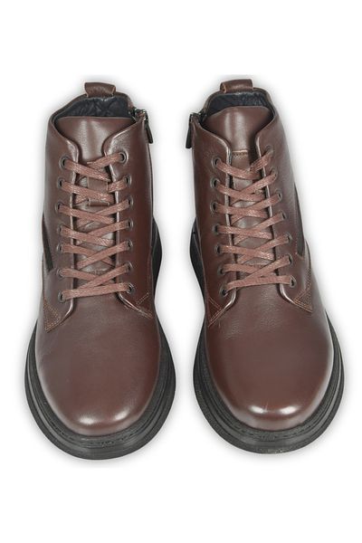DeepSEA Men's Brown Lace-Up Side Zipper Leather Waterproof Orthopedic Sole Ankle Boots 250995