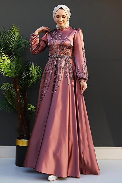 GİZ AGİYİM Βραδινό φόρεμα Dusty Rose Alina Hijab