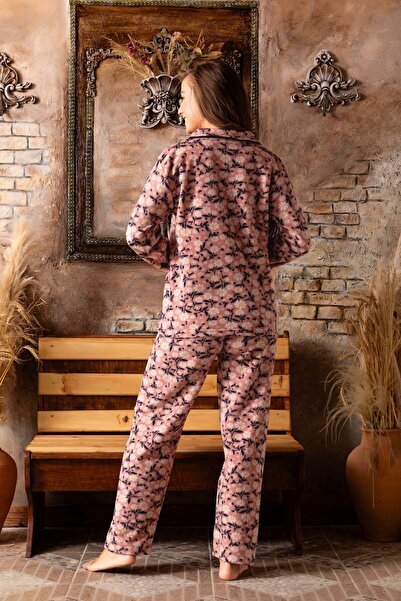 CALİA Women's Front Buttoned Long Sleeve Fleece Plush Winter Warm Pajamas Set