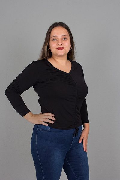 Truva XXL Plus Size Front Gathered Micro Fabric Blouse Black