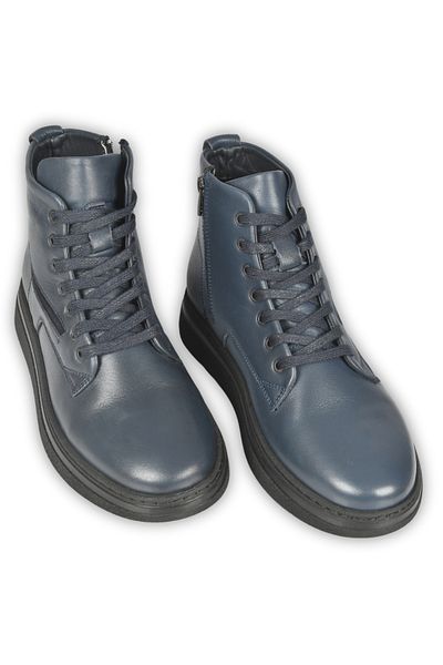 DeepSEA Men's Navy Blue Lace-Up Side Zipper Leather Waterproof Orthopedic Sole Ankle Boots 250