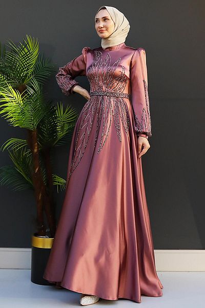 GİZ AGİYİM Βραδινό φόρεμα Dusty Rose Alina Hijab