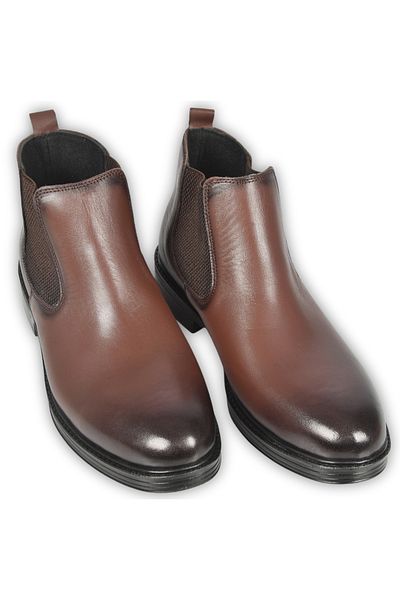 DeepSEA Men's Brown Leather Orthopedic Sole Chelsea Boots with Elastic Sides 2509952