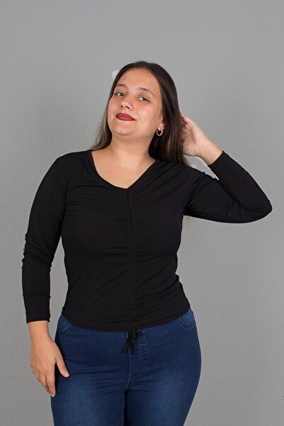 Truva XXL Μπλούζα μεγάλου μεγέθους από μικρούχρηστο ύφασμα με μαύρο χρώμα