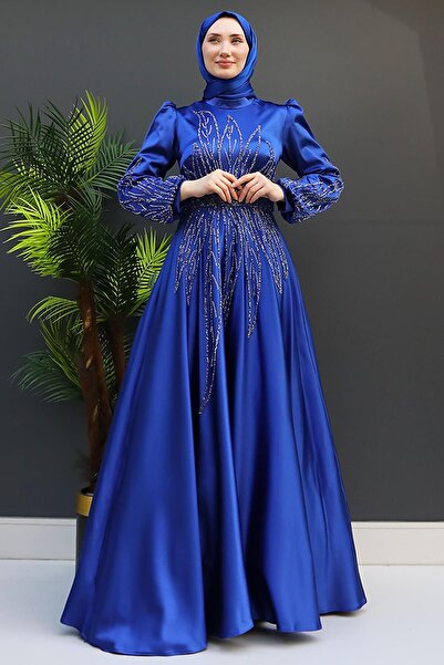 GİZ AGİYİM Μπλε βραδινό φόρεμα Alina Hijab - Βραδινό Φόρεμα