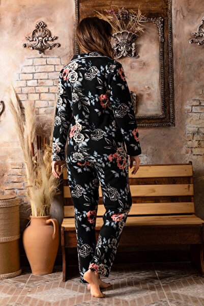CALİA Women's Front Buttoned Long Sleeve Fleece Plush Winter Warm Pajamas Set