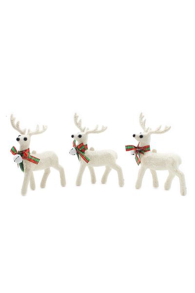 Lora Wedding 13cm 3 Pieces Three-Dimensional White Color and Glitter New Year's Deer, Reindeer (Plastic)