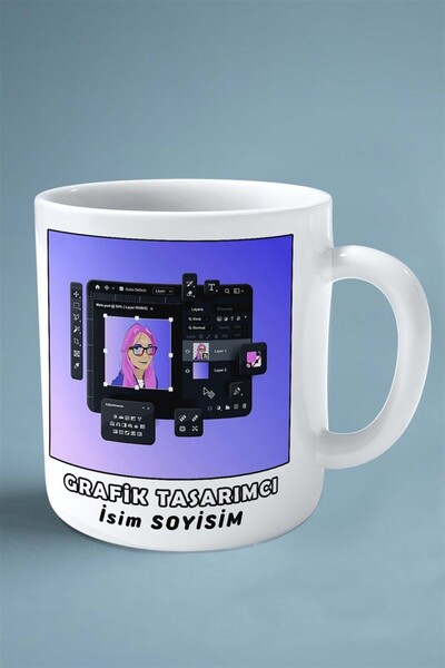 ART HEDİYE grafik tasarımcı grafiker Meslek Baskılı Kupa Bardak Çift Taraflı ...