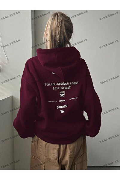 LAYORA Y2K TREND SEASON BAY للجنسين سويت شيرت ريترو بقلنسوة كود 1853 أحمر كلاريت