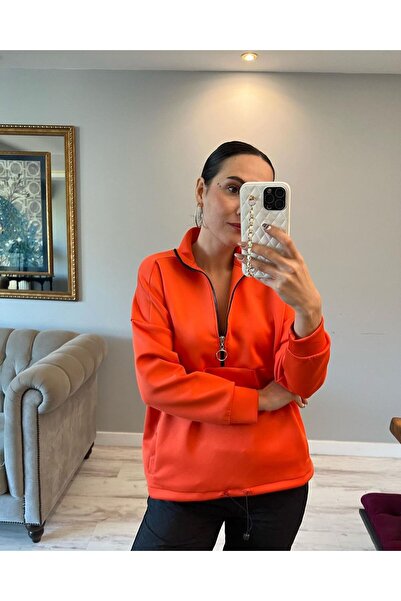 Sublime Butik Hanorac oversize cu șireturi, portocaliu, cu jumătate de fermoar