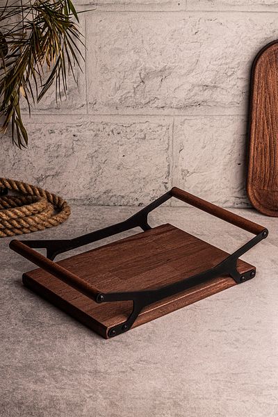 Snippy Elysia Timeless 6 Round Wooden Tray - Metal Detailed, Compatible Tea Coffee Presentation Tray