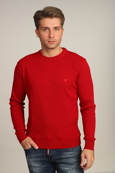 Mavi Soles Men's Red Regular Fit Plain Crew Neck Knitwear Sweater