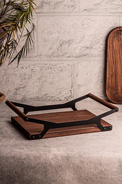 Snippy Elysia Timeless 6 Round Wooden Tray - Metal Detailed, Compatible Tea Coffee Presentation Tray