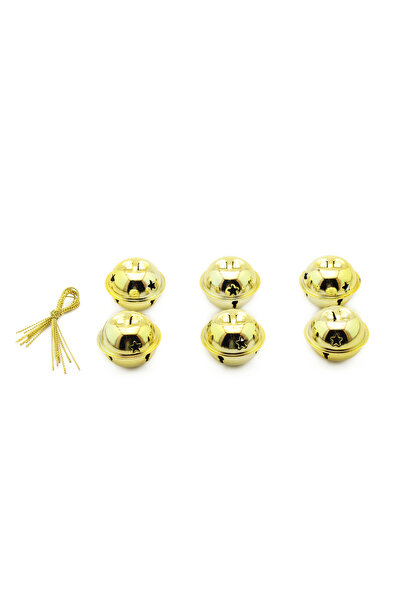 Lora Wedding 4.5cm 6Pcs Perforated Gold Color Metal Bell Christmas Tree Ornament