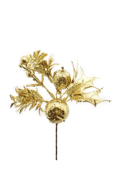 Lora Wedding Σύνθεση λουλουδιών με 20cm Glitter Gold Χρώμα Μήλο, Κοκκίνι και Φύλλα