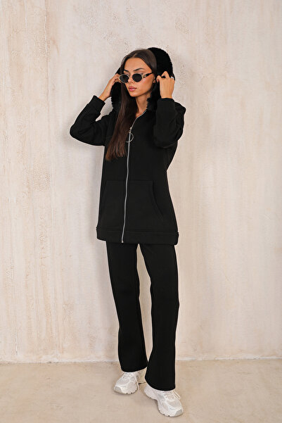 Melike Tatar طقم فرو أسود بثلاثة خيوط 3-3100