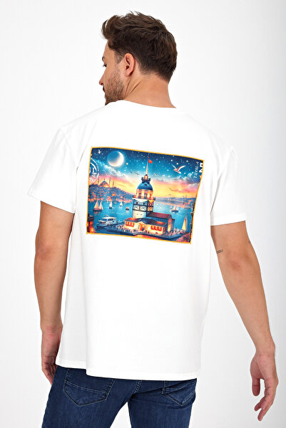 Butikgiz Ανδρικό σχέδιο Intelligence - Προσαρμοσμένο εμπριμέ, 100% βαμβάκι, απλικέ στην πλάτη, T-shirt Regular Fit (Girls Tower)