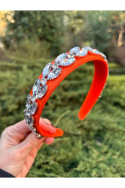 ByMerve Bym090 Orange Satin - 4 Cm Grosime Pietre Rochie de Seara Eleganta Tiara de Par Handmade