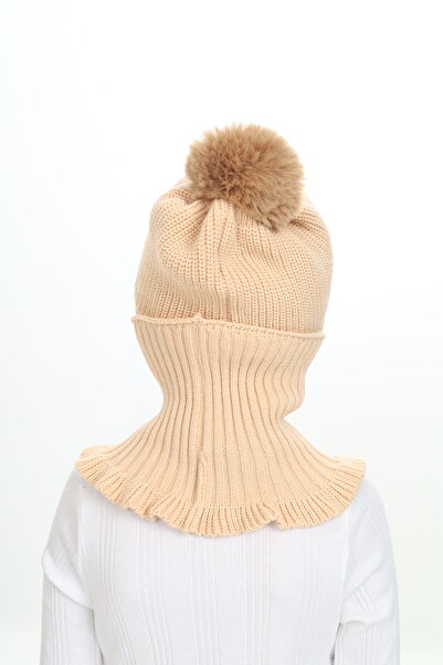 Sevimli Girl's Beret Neck Collar Suit Thessaloniki Braided 4-10 Years Old Single Pompom