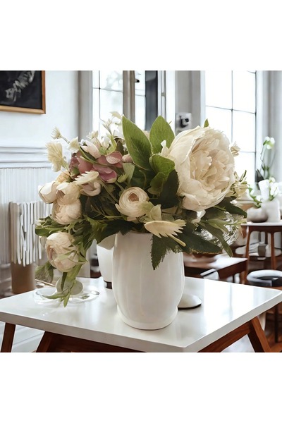 Lui Tasarım İskandinav Tarzı Bohem Çizgili Sade Krem Rengi 16 cm Vazo