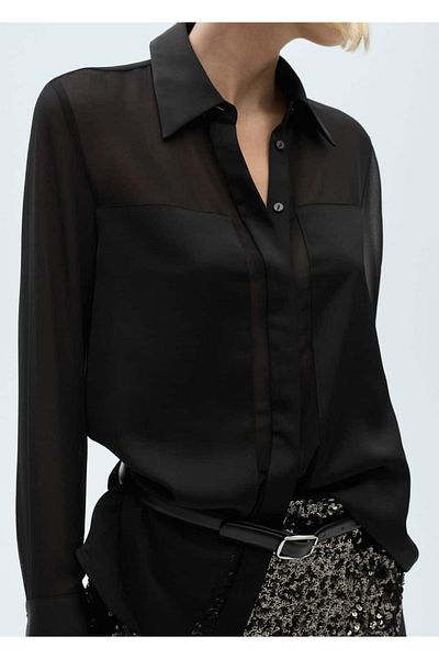 MANGO Woman Hidden Button Chiffon Shirt