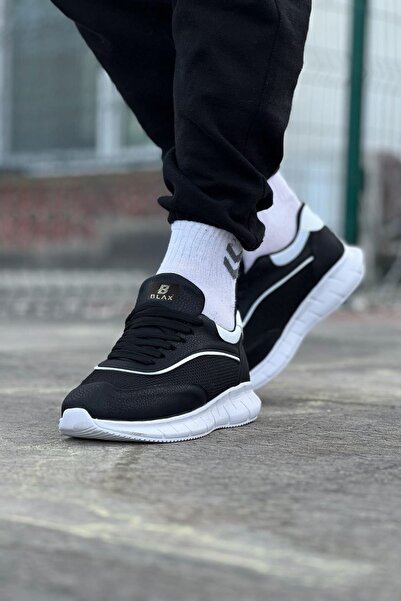 Wagoon Wg062 Black and White Knitwear Men's Sports Shoes
