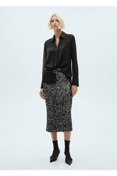 MANGO Woman Hidden Button Chiffon Shirt