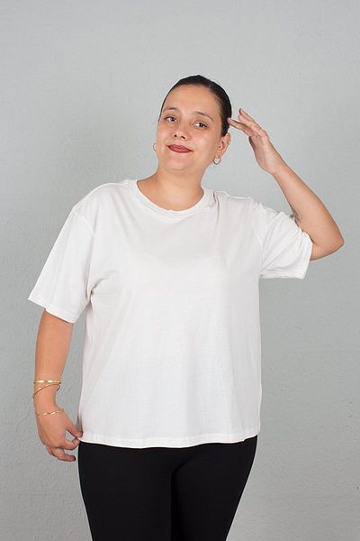 Truva XXL Cream Colored Large Size Crew Neck T-Shirt