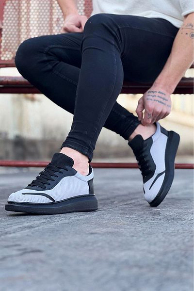 Wagoon WG019 Γκρι Μαύρα Πλεκτά Ανδρικά Casual Παπούτσια