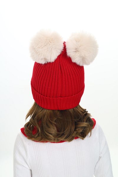 Sevimli Girl's Beret Neck Collar Suit with Double Pompom 4-10 Years Old