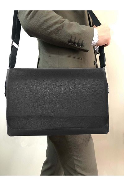 Bagorama Bond Unisex Faux Leather 14 Messenger and Briefcase - Black