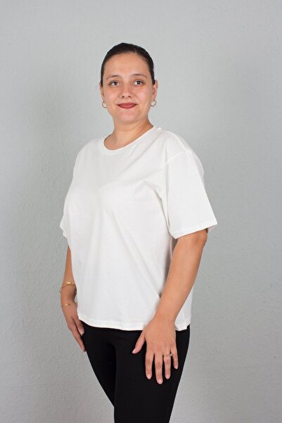 Truva XXL Cream Colored Large Size Crew Neck T-Shirt