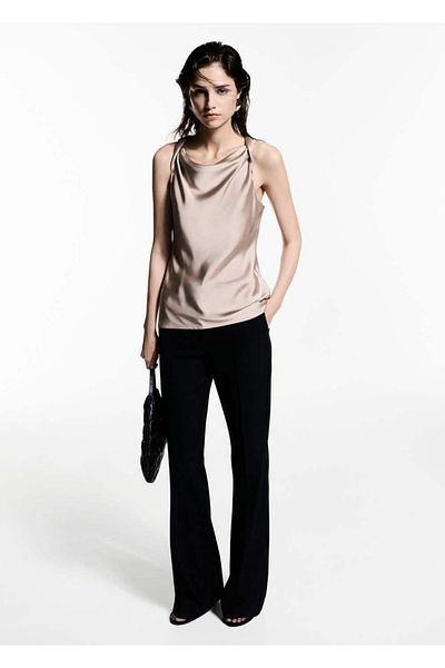 MANGO Woman Satinbluse mit drapiertem Kragen
