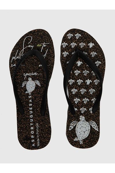 Asportuguesas Beach Flip-Flops Turtle Black & Black Strap Slippers