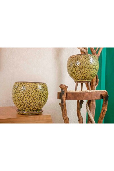 BİTKİ TASARIMI Hardal Sarısı Şekilli Artistik Çift Sırlı İç ve Dış Mekan Kull...